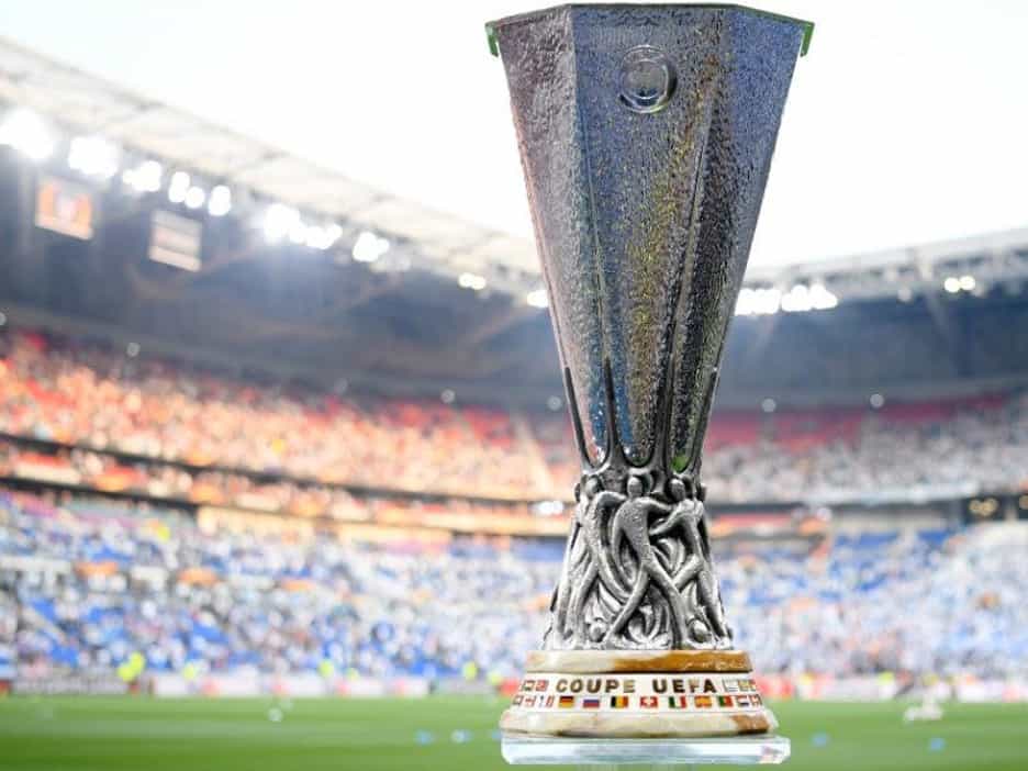 The coveted Europa League Cup which will be awarded to the championship team at the Europa Leage Final